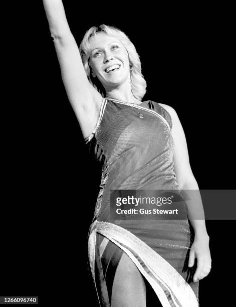 Agnetha Faltskog of ABBA performs on stage at the Wembley Arena, London, England, on November 5th, 1979.