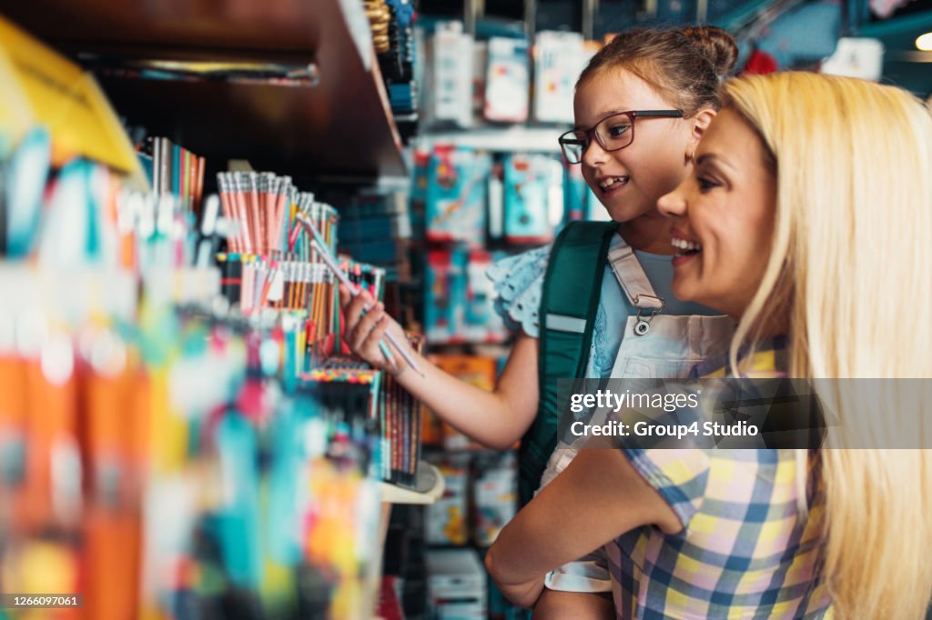 Mother and daughter in a bookstore