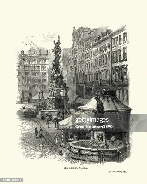 der graben, vienna, austria, 1870s, 19th century - graben stock illustrations