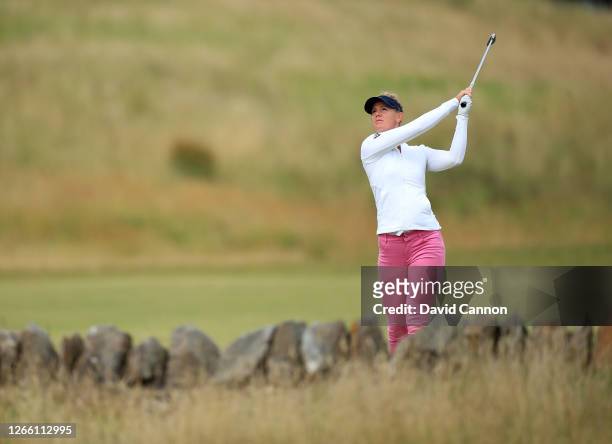 Amy Olson of The United States plays her second shot on the 18th hole during the first round of the Aberdeen Standard Investments Ladies Scottish...