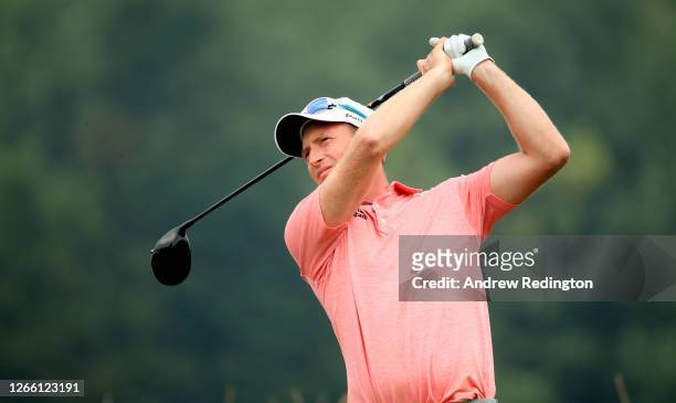 Steven Tiley of England on the 11th tee during the first round of the Celtic Classic at the Celtic Manor Resort on August 13, 2020 in Newport, Wales.