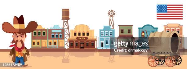 western town and sheriff - wild west stock illustrations