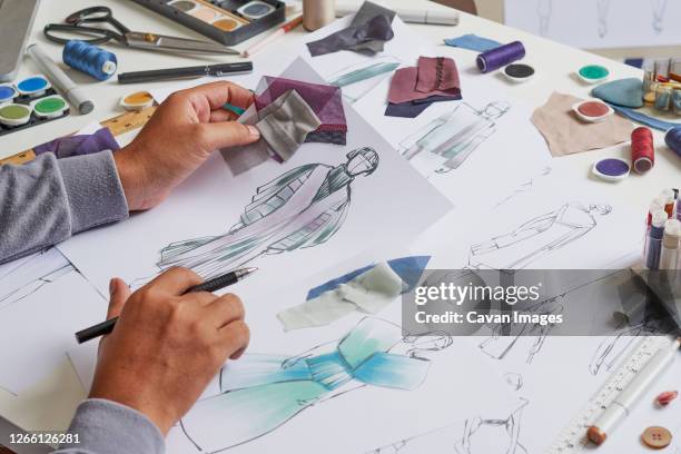 fashion designer sketching costume design - stitch bildbanksfoton och bilder