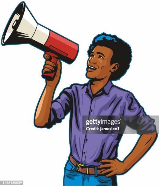 black man with megaphone - afro stock illustrations