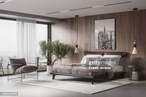 luxurious and elegant bedroom interiors - modern stock pictures, royalty-free photos & images