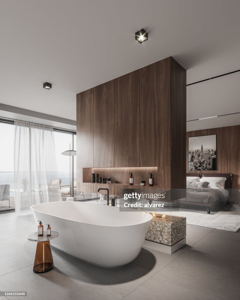 Large bathroom interior in 3D