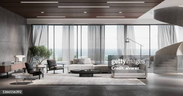 modern living room in 3d - living room interior stock pictures, royalty-free photos & images