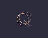 Letter Q  monogram, minimal style identity initial  mark. Golden gradient parallel lines vector emblem type for business cards initials invitations ect.