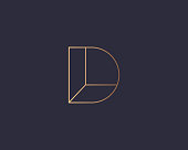 Letter D  monogram, minimal style identity initial  mark. Golden gradient parallel lines vector emblem type for business cards initials invitations ect.