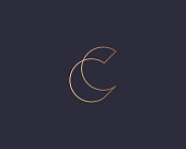 Letter C  monogram, minimal style identity initial  mark. Golden gradient parallel lines vector emblem type for business cards initials invitations ect.