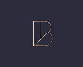 Abstract linear letter B  icon design modern minimal style illustration. Premium vector line emblem sign symbol mark type
