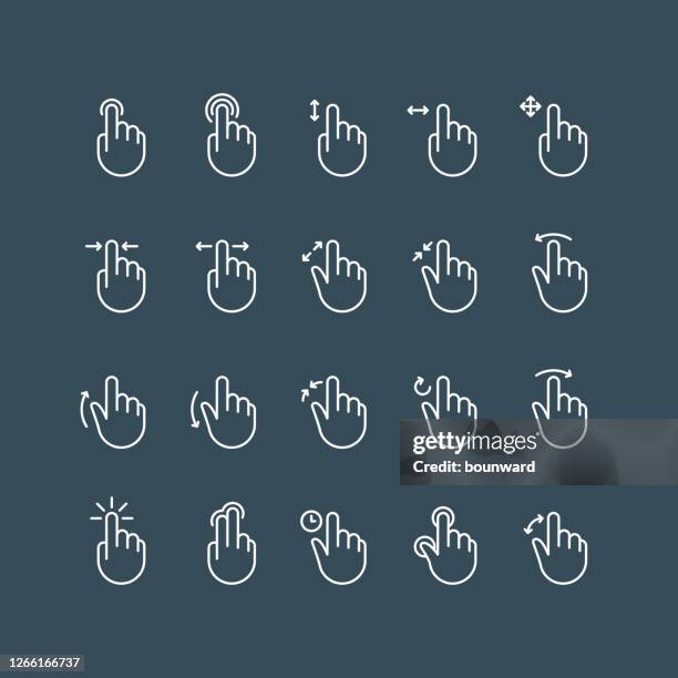 hand screen touch sensor outline icons editable stroke - finger touching stock illustrations