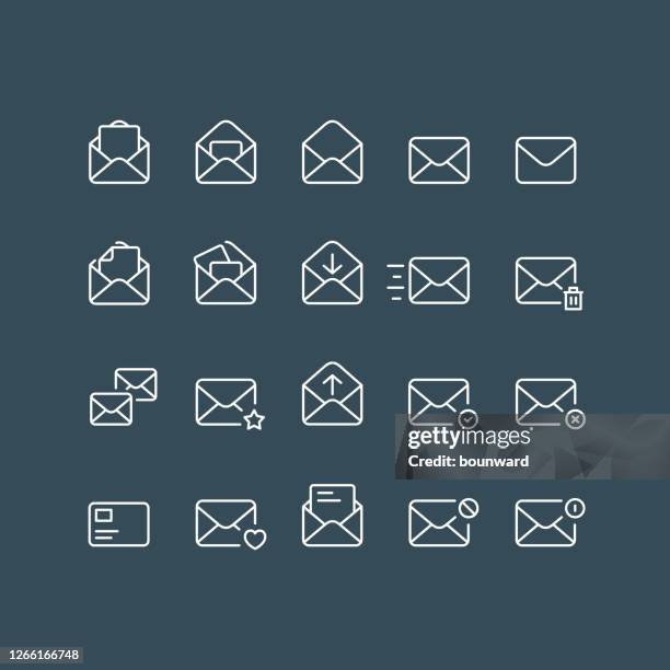 ilustraciones, imágenes clip art, dibujos animados e iconos de stock de mail outline icons trazo editable - enviar mensaje de ordenador