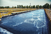 Wastewater treatment plant. Reservoir for purification of sewage