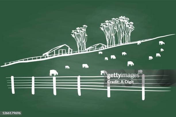 cow pasture chalkboard - cow sketch stock illustrations