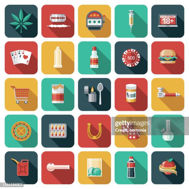 sucht und substanz missbrauch icon set - crack pipe stock-grafiken, -clipart, -cartoons und -symbole