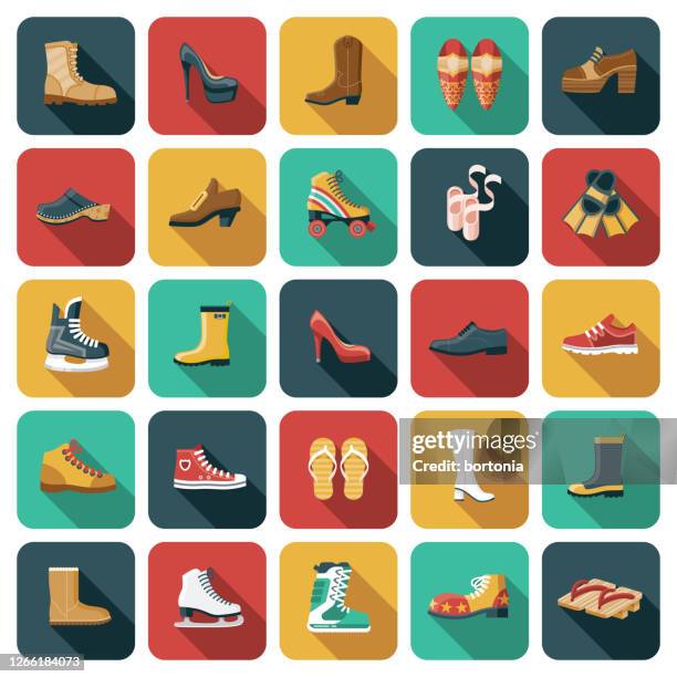 footwear icon set - ski boot stock illustrations