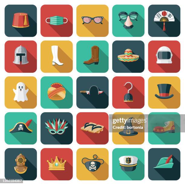 halloween kostüme icon set - sombrero stock-grafiken, -clipart, -cartoons und -symbole