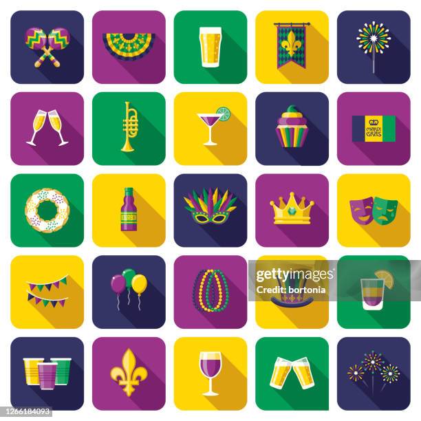 mardi gras karneval icon set - perlenschnur stock-grafiken, -clipart, -cartoons und -symbole