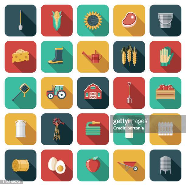 agriculture and farming icon set - milk pail stock illustrations