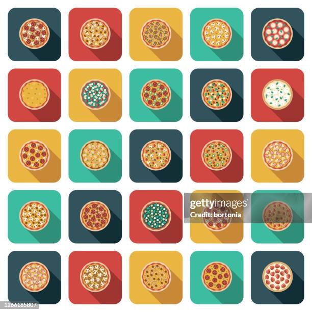 pizza flavors icon set - feta cheese stock illustrations