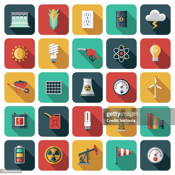 power and energy icon set - petrol stock illustrations