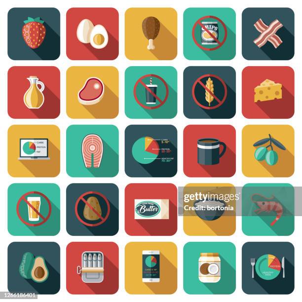illustrations, cliparts, dessins animés et icônes de ensemble d’icônes de régime de keto - jeûner