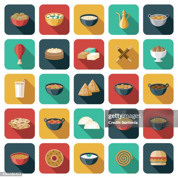 indian food icon set - butter chicken stock illustrations