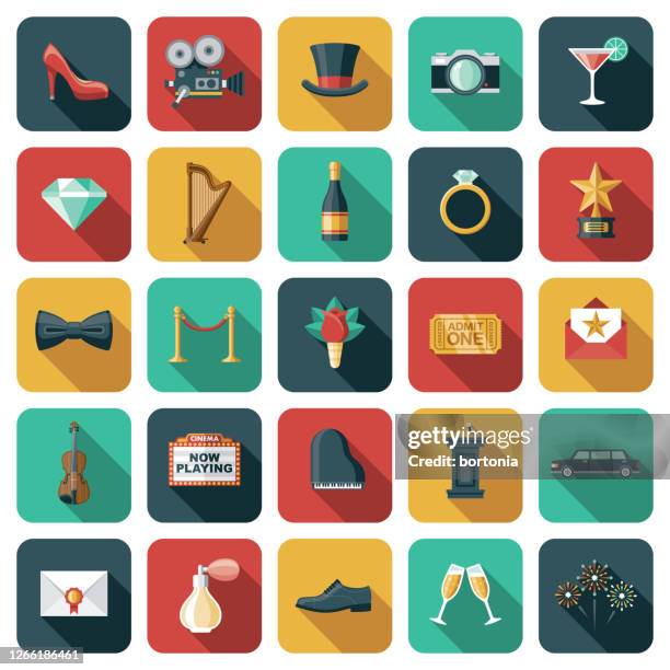 red carpet event icon set - gold microphone stock illustrations