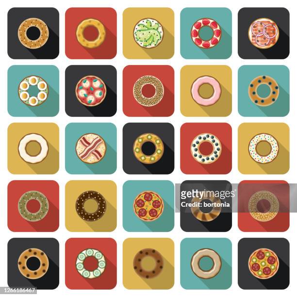 bagels icon set - poppy seed stock illustrations