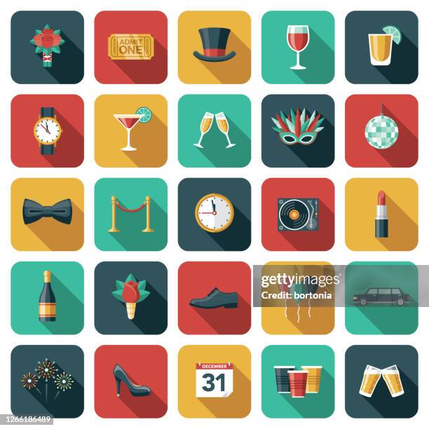 new years eve icon set - top hat icon stock illustrations