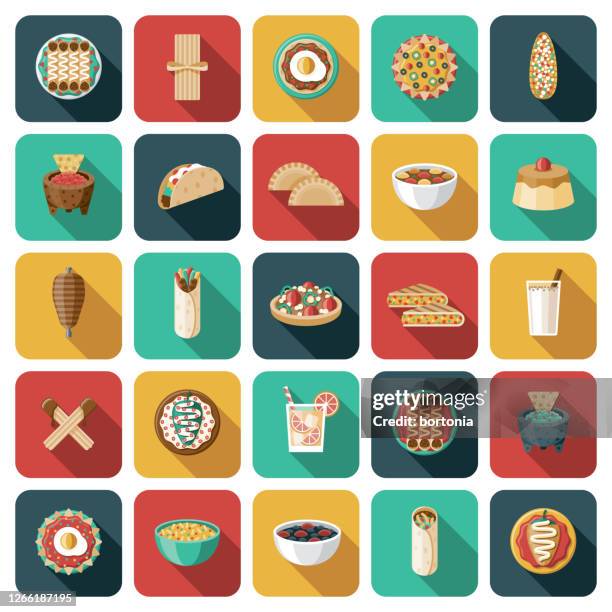 mexican food icon set - tortilla chip stock illustrations