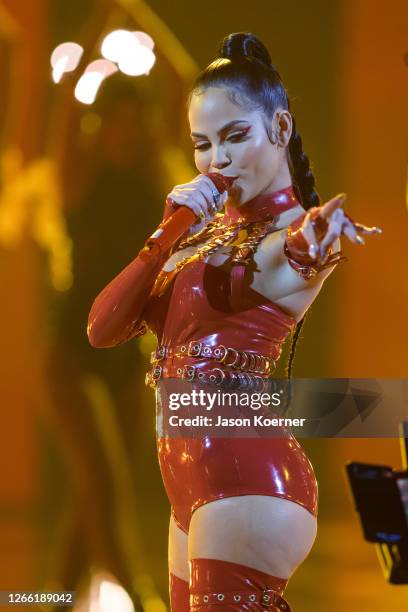 Natti Natasha performs onstage during Premios Juventud 2020 at Hard Rock Live at the Seminole Hard Rock Hotel & Casino on August 9, 2020 in...