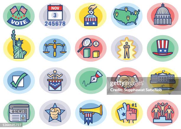 us election day color icons/clip art set - organizational chart clip art stock illustrations