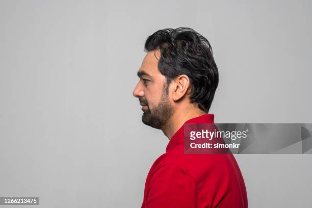 side view of mid adult man - red beard stock pictures, royalty-free photos & images