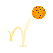 Bouncing basketball game ball flat style design vector illustration icon sign isolated on white background. Inflatable round basket game symbol jumps on the ground.