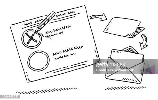 absentee vote ballot and envelope drawing - kleurenverloop stock illustrations