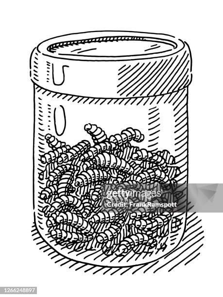 illustrazioni stock, clip art, cartoni animati e icone di tendenza di contenitore di vetro con disegno vermi - baco