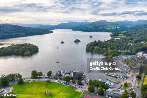 An aerial view of Lake Windermere on July 30, 2020 in Windermere, Cumbria.