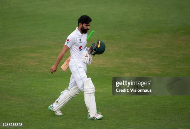 Fawad Alam of Pakistan walks off the pitch after losing his wicket to Chris Woakes during Day One of the 2nd #RaiseTheBat Test Match between England...