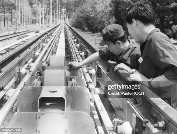 Le Railway Technical Research Institute, à Kunitachi, dans la préfecture de Tokyo, au Japon, en mai 1970, Japon.