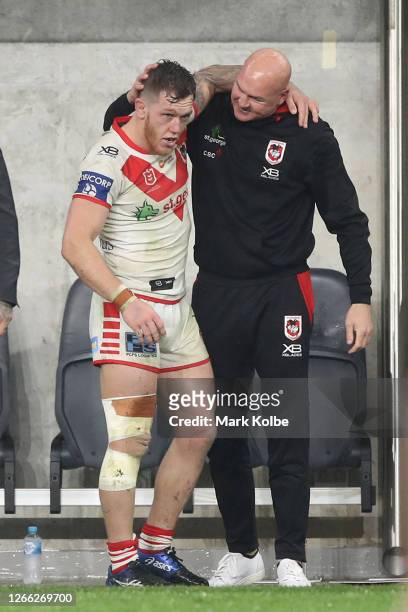 Dragons coach Paul McGregor celebrates with Cameron McInnes of the Dragons after winning the round 14 NRL match between the Parramatta Eels and the...
