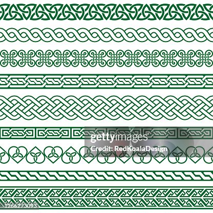 Irish Header Patterns Celtic Vector Seamless Border Pattern Collection In Green Irish Braided ...