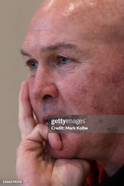 Dragons coach Paul McGregor talks to the media at a press conference following the round 14 NRL match between the Parramatta Eels and the St George...