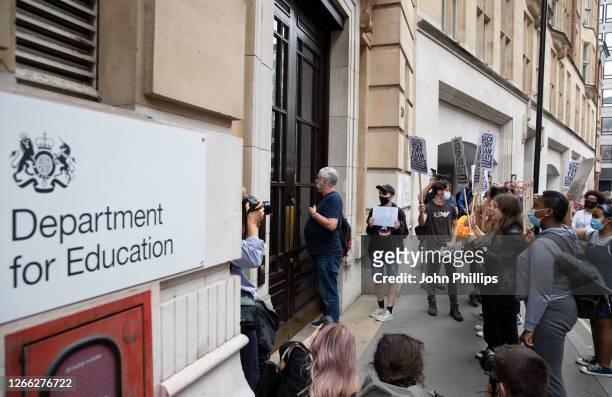 Sixth form students protest against the downgrading of A-level results on August 14, 2020 in London, England.