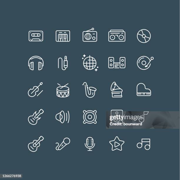 stockillustraties, clipart, cartoons en iconen met bewerkte lijn muziekoverzichtpictogrammen - ear drum