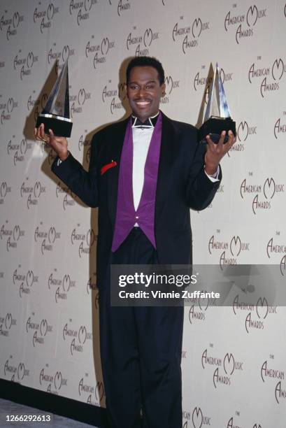 American singer Luther Vandross at the American Music Awards in Los Angeles, California, 27th January 1992. He won the awards for Favorite Soul/R&B...