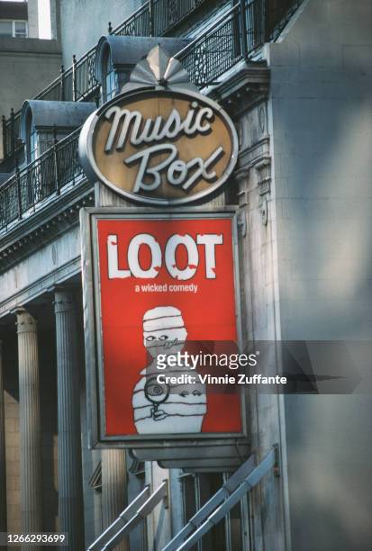 The Joe Orton comedy 'Loot' showing at the Music Box Theatre in the Broadway area of New York City, August 1986.
