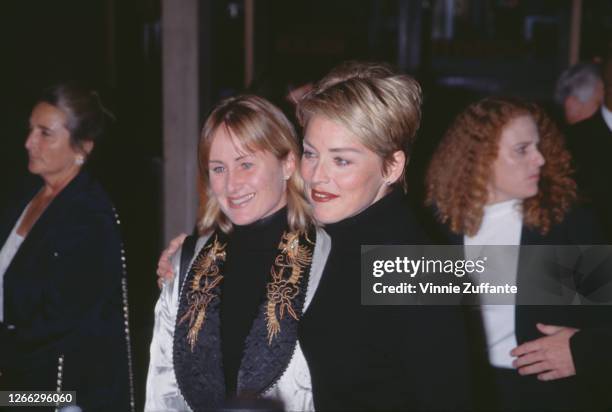 American actress Sharon Stone and her sister Kelly at the premiere of the restored Hitchcock film 'Vertigo' in Century City, Los Angeles, 14th...