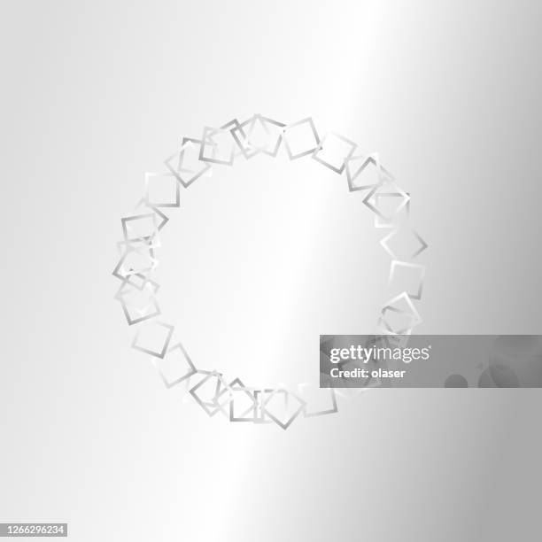 evenly spaced overlapping square objects along radius, with individual edge metal gradients. copy space in the middle. metal reflection. - mini split stock illustrations